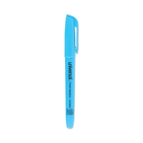 Universal Pocket Highlighters, Chisel Tip, Fluorescent Blue, PK12 UNV08854